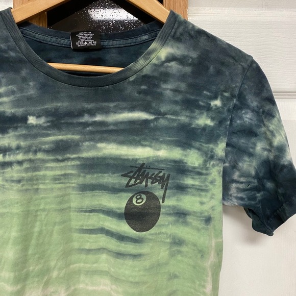 Stussy 8 Ball Tie Dye T Shirt Mens Small Green Black White Graphic Tee - Picture 2 of 8